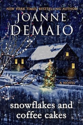 Dark blue cover with a snow covered house and decorated Christmas tree. Reads Joanne Demaio Snowflakes and Coffee Cakes