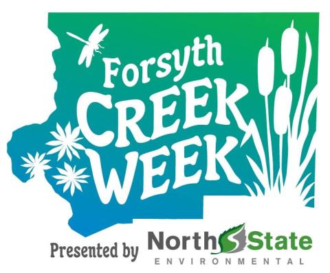 blue green background with Forsyth Creek Week in white letter, presented by North State Environmental