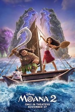 This is a poster for the 2024 animated film Moana 2